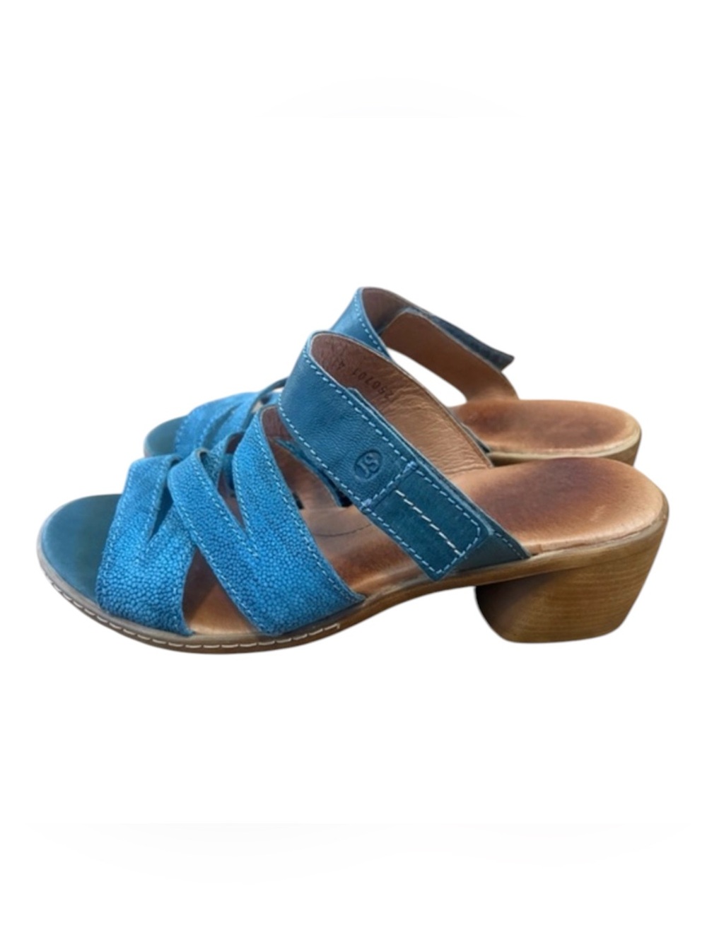 Josef Seibel Blue Strappy Leather Sandals • Block Heel • Size 41 US 10-10.5